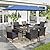Sophia & William 7 Pieces Patio Dining Set with 13ft Navy Patio Umbrella, 60" Outdoor Metal Table & Rattan Chairs Set with Cushions, Outdoor Dining Set for 6 People