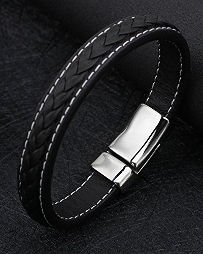 Image of Young & Forever Men's Genuine Braided Leather and Titanium Steel Bracelet | Bold Punk Tiger Eye Bead & Multi-Strand Wrist Bands | Vintage Nautical Clasp & Animal Head Hook Hook Kada Style Options