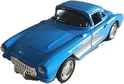 Miniatura de Carro Antigo Corvette 1957 Escala 1:34 Coleção com Portas que Abrem,com Sistema de Fricção (Azul)