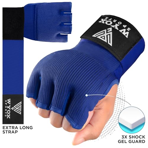 Image of WYOX Gel Boxing Hand Wraps Inner Gloves for Men & Women - 80cm /31inch Quick Wrist Strap, Padded Knuckle Support, Fingerless MMA Muay Thai Kickboxing Wraps for Training, Punching & Martial Arts