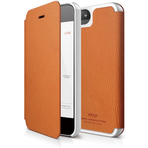 elago iPhone SE case, [Leather Flip][Orange] - [Handmade][Screen Protection][Premium Hybrid Construction] - for iPhone SE/5/5S