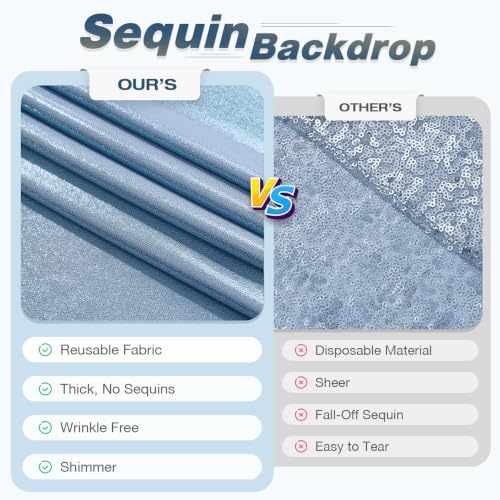 Image of 20x10ft Wrinkle Free Dusty Blue Sequin Backdrop Curtain for Wedding Parties