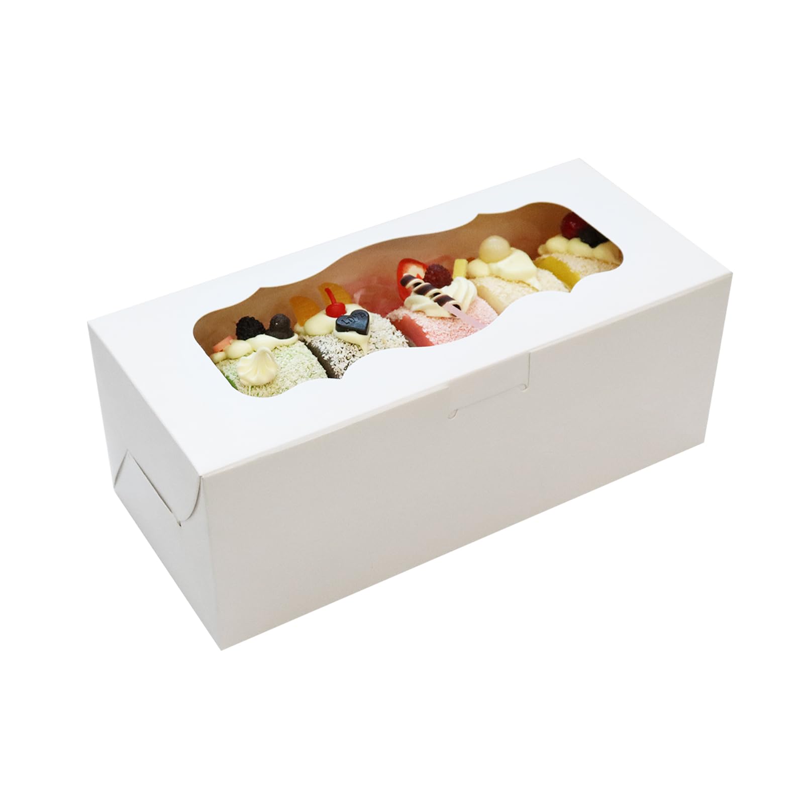 30pcs 9x4x3.5 Inch Cookie Boxes White Bakery Boxes with Window, Loaf Cake Boxes for Roll Cakes, Desserts, Muffins, Donuts, Candies and Pastries(9 Inch)