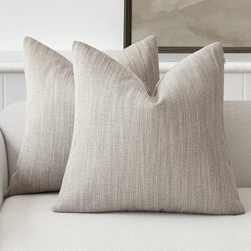 Image of Foindtower Set of 2 Decorative Textured Burlap Linen Throw Pillow Covers Farmhouse Boho Cushion Cover Solid Accent Pillowcase for Couch Sofa Bed Living Room Home Decor, 24x24 Inch,Light Grey
