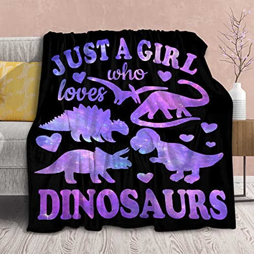 Image of Dinosaur Blanket Gift for Women Kid Plush Just A Girl Who Loves Dinosaurs Soft Throw Dino Comfy Sheet Jurassic Animal Lover Fans Gifts Lightweight Flannel Blankets for Couch Sofa-50x60 Inches