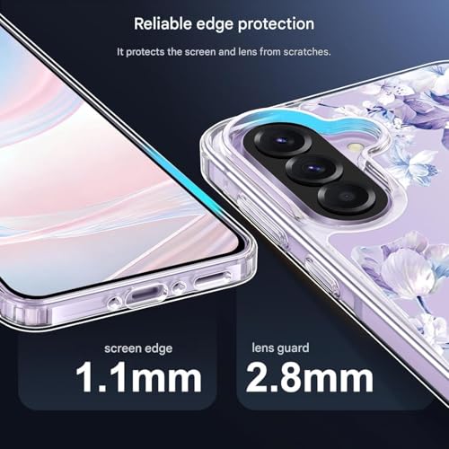 Image of Elzzi Clear Transparent Flower Cover for Samsung A57 5g Case Shockproof Case Floral Design Full Camera Protection Shockproof PC+TPU Covers for Girls & Women (Purple)