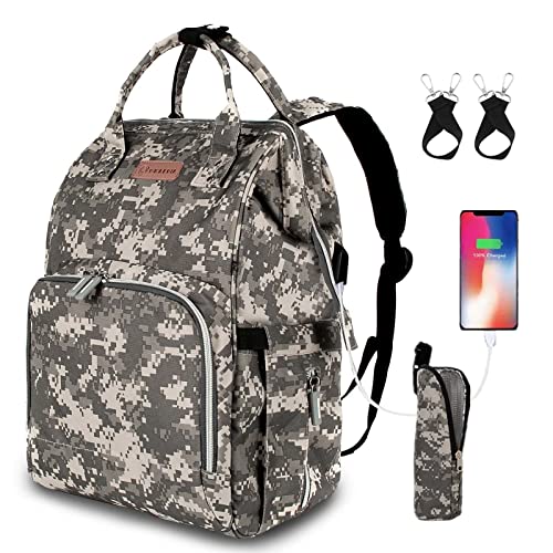 QWREOIA Diaper Bag Backpack with USB Charging Port Stroller Straps and Insulated Pocket, Tactical Advantage Travel Camo Bag Nappy Backpack for Dad/Mom, Camouflage