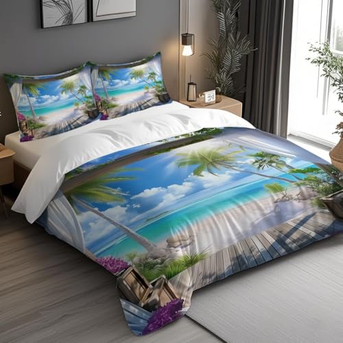 Linge de lit imprimé paysage de plage style vacances sur une île