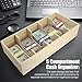 Mczxon Wooden Currency Money Cash Tray With 300 Currency Wrappers, 5 Compartment Wooden Cash Money Currency Organizer Storage Change Box Case for Cash, Moneyboxes Currency Holder Cash for Money