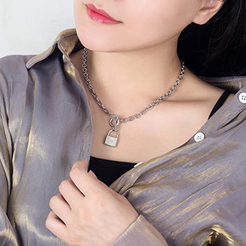 H&Beautimer Handmade in Italy - 925 Sterling Silver Necklace -Women's AAAAA CZ Zircon Heart/Lock Pendant Necklace Rolo Chain 18,20 Inch - Charm Jewelry - Birthday Gift3