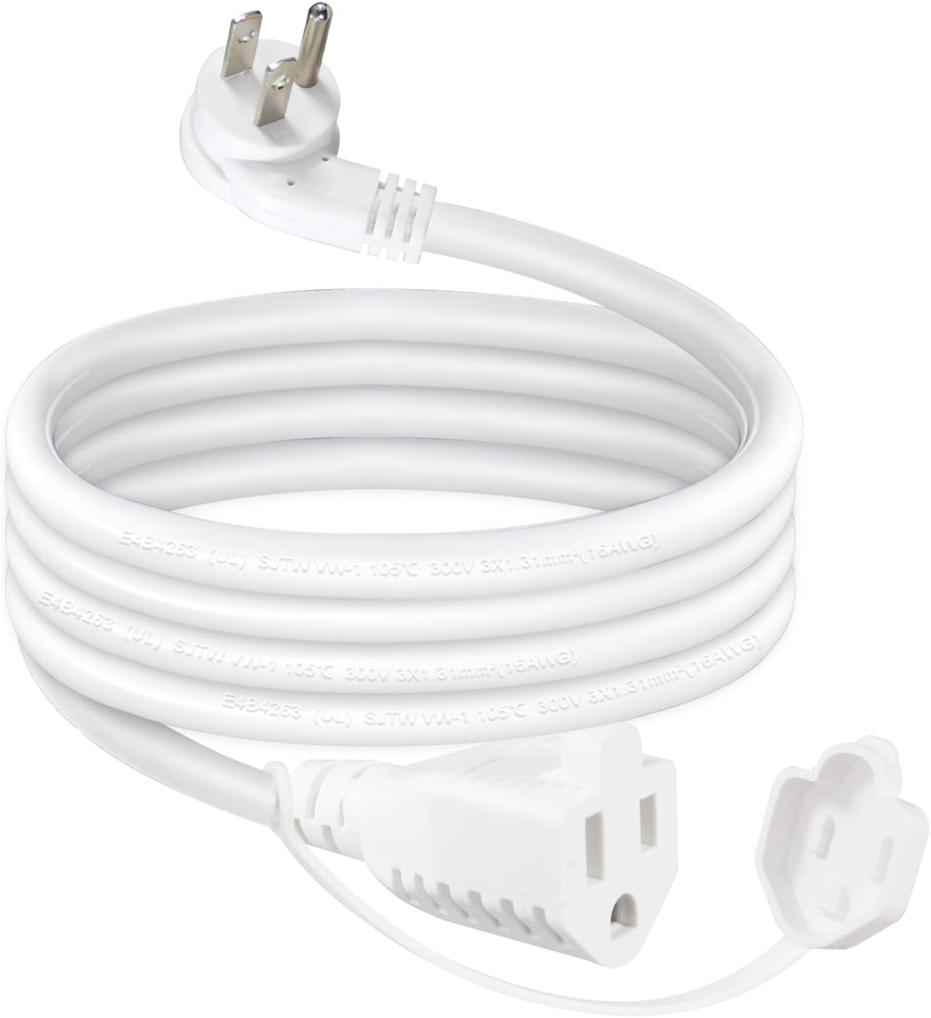 3FT White Flat Plug Outdoor Extension Cord Weatherproof Garden Low