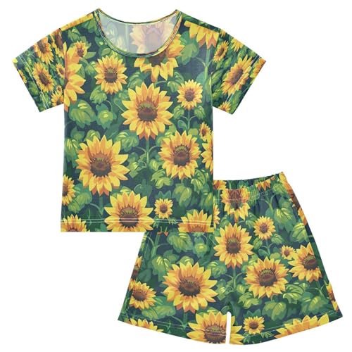senya Short Sleeve Pajamas Sets Summer Cotton Sleepwear Sunflower and Leaves