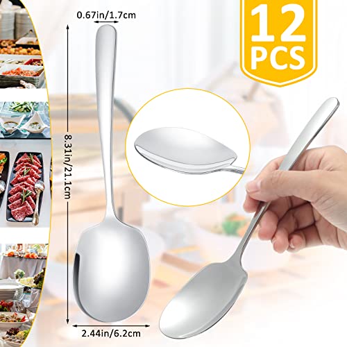 Image of Mimorou 12 Pcs Stainless Steel Serving Spoons Set for Buffet 8.3 Inches Large Serving Utensils Dishwasher Safe Metal Polished Buffet Spoons for Food Cooking Catering Kitchen Banquet Restaurant Gifts