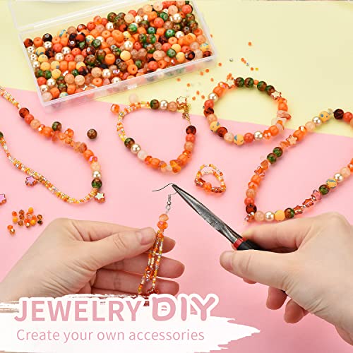 Image of Rired 27 Glass Beads for Bracelet Making Kit, 900pcs Orange Crystal Beads Set, Craft Beads Include Assorted 8mm Round /Bicone /Seed and Shaped Star Beads for Jewelry Making
