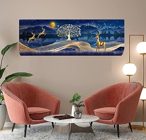 Image of DARSHANAM WORLD Beatiful Designer Ac Cover |Cutest Printed Air Conditioning Dust Cover For Indoor & All Type AC Split Covers |Colorfull Folding Designer Ac Cover (Blue & Golden Deer 1 Ton)