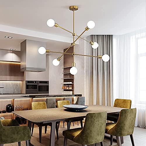 Biewalk Modern Gold Sputnik Chandelier Light Fixture 7 Light Mid Century Pendant Light For Living Room, Dining Room, Kitchen, Bedrooms, Corridors, Entrance Halls #TOP5