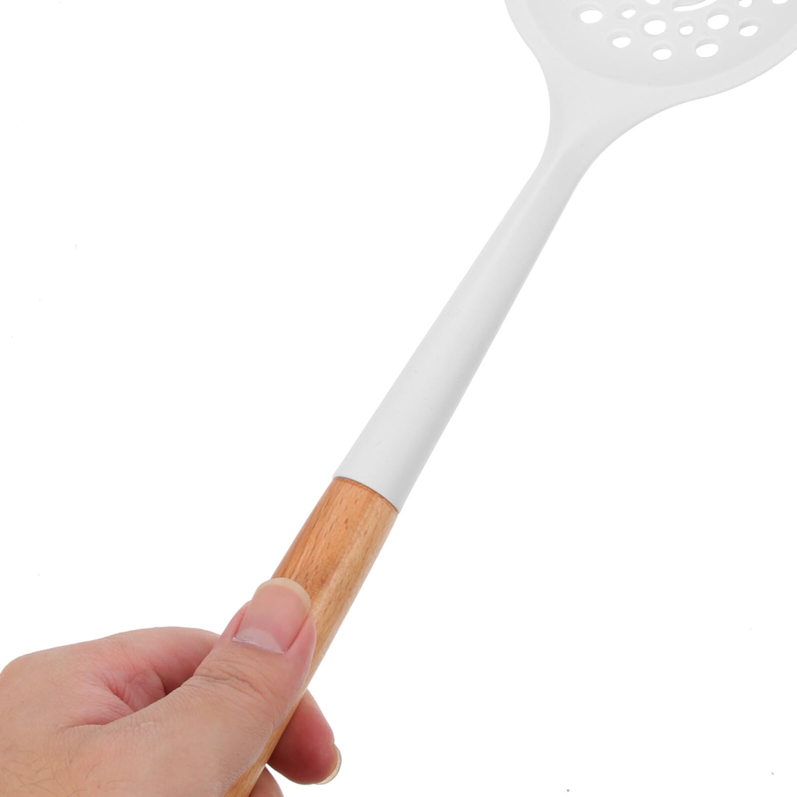 VILLCASE Cuchara Coladora de Silicona Mango de Madera Perforada y Resistente Oxidación para Cocina Multifuncional y Escurrir Alimentos