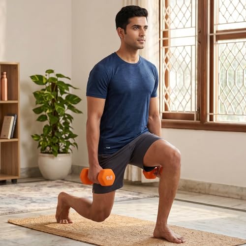 Image of KAKSS Neoprene Dumbbell Set of 2 (6 lb / 2.7 Kg Each), Orange Hex Dumbbells with Cast Iron Core and Non-Slip Coated Grip, Hand Weights for Home Workout Equipment and Gym Dumbbell for Women and Men