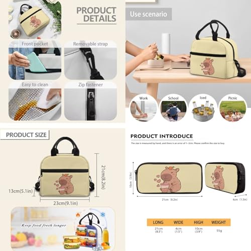 Tuoxiukan Capybara Boys Backpack With Lunch Box and Pencil Case 3 Piece Kids School Backpack Set for Elementary School Girls 12 Inch Schoolbag with Front Compartment Zip Around 6