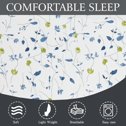 Image of 240 TC Soft Ezyption Cotton Floral Print King Double Bed bedsheet - with 2 Pillow Covers,bedsheet for Double Bed King Size Hypoallergenic, Brethable, (Size- 90 x 90 Inch) Blue & White