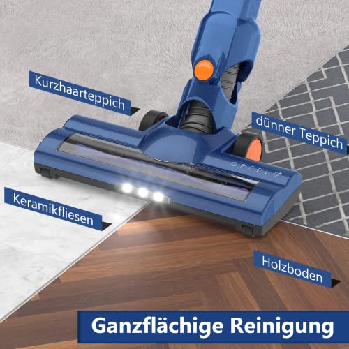 ORFELD Aspirateur sans fil 6 en 1, autonomie jusqu'à 50 minutes, brosse électrique LED, support mural, aspirateur sans fil ultra léger pour sols durs, tapis, poils d'animaux - Image 3