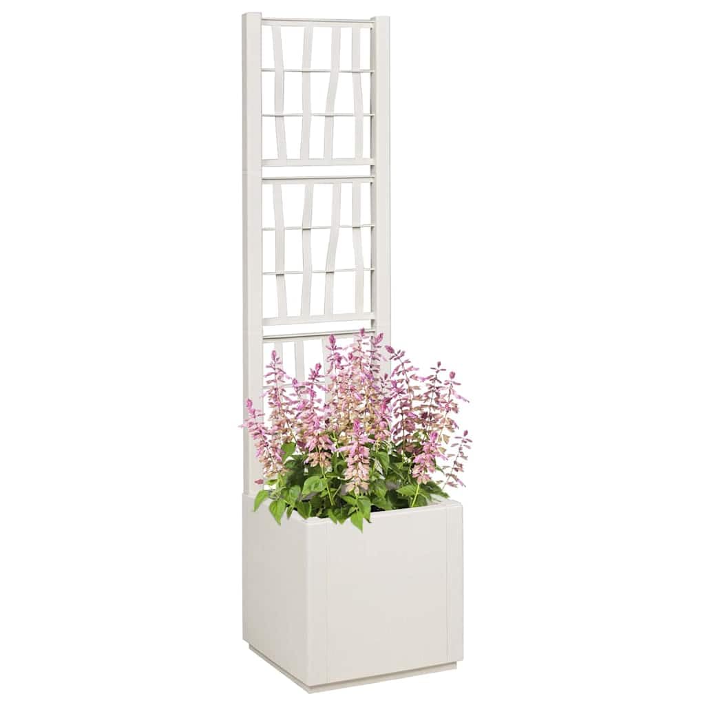 vidaXL Garden Planter with Trellis White 36 x 36 x 140 cm PP