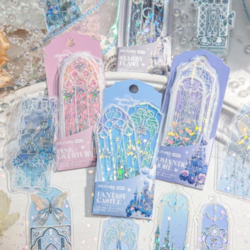 40Pcs Holographic Silver Foil Bookmarks 4 Packs Fairytale Castle Window Glittery Transparent PVC Bookmark Shimmery Small Book Mark for Book Lover Reader Writer Teacher Students