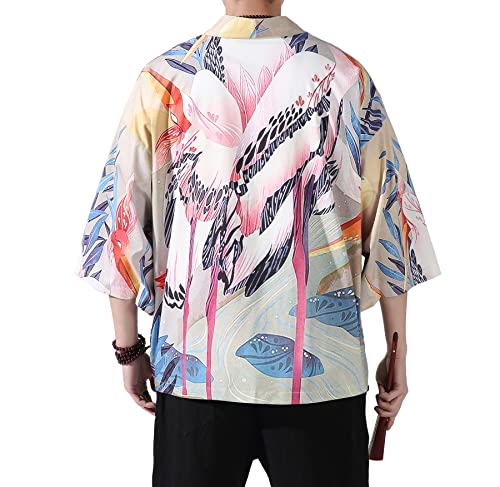 Image of PRIJOUHE Men's Lightweight Kimono Jacket Seven Sleeve Open Front Cardigan Coat Japanese Style Bathrobe
