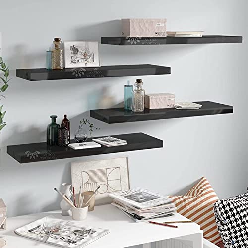 Image of Wooden Floating Wall Shelf| Wall Mount| Wall Rack| Wall Bracket for Home and Office Decor | Big Mounted Cabinets (Large, Set of 4, Black)
