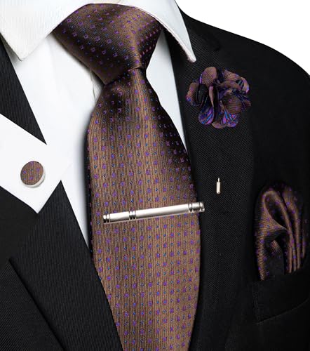 Image of JEMYGINS Mens Tie and Lapel Pin Necktie Pocket Square Cufflinks and Tie Clip Sets for Business Casual 5PCS