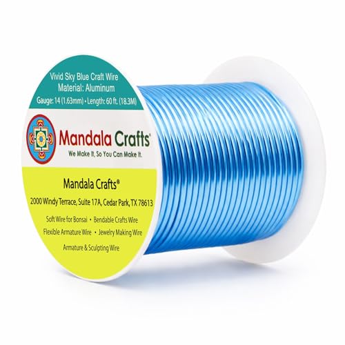 Image of Mandala Crafts 14 Gauge Vivid Sky Blue Anodized Aluminum Craft Wire, 60 FT | Colored, Flexible, Bendable, for Bonsai, Armature, Sculpting, Wire Wrapping, Jewelry Making, Weather & Tarnish Resistant