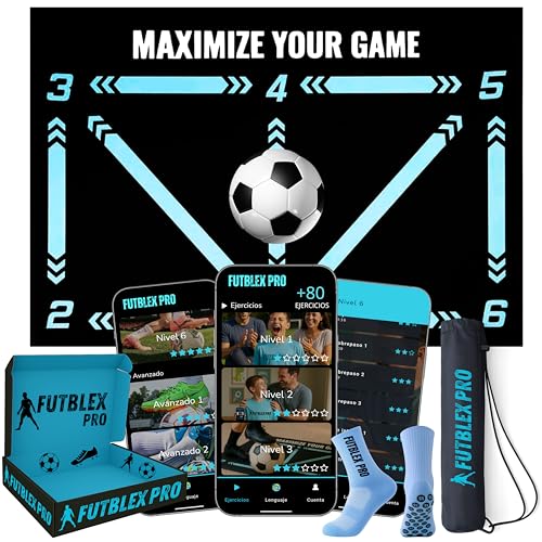 Alfombra Entrenamiento Futbol – Incluye App de Entrenamiento con Videos Interactivos y Rutinas Progresivas + Medias Antideslizantes, Bolsa de Transporte y Caja Premium para Regalo.