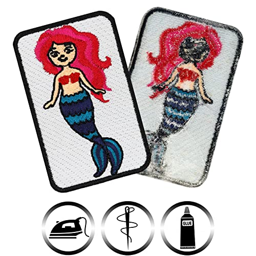 Image of Little Mermaid Children Toy Sticker Embroidered Patch Mermaid Emblem for All Fabrics | Kids Iron-on Patch for Children Clothes & Jeans | Repair Clothing Patches | 2.36x2.95 in