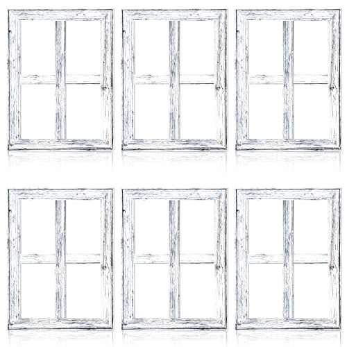Qunclay 6 Pcs Rustic Wall Decor 15.75 x 11.81 Home Decor Window Barnwood Frames Farmhouse Window Frame Fake Wooden Western Vintage Country Room Decoration for Entryways(White)