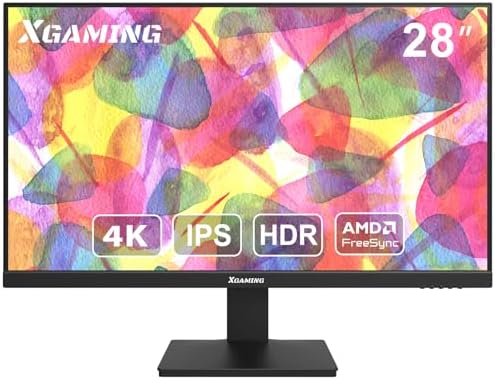 XGaming 28" 4k Monitor UHD 60Hz 4ms Gaming Monitor IPS sRGB 100%/AMD FreeSync/HDR/Blue Light Reduction/HDMI 2.0x2/DP 1.4x2/Frameless PC Monitor