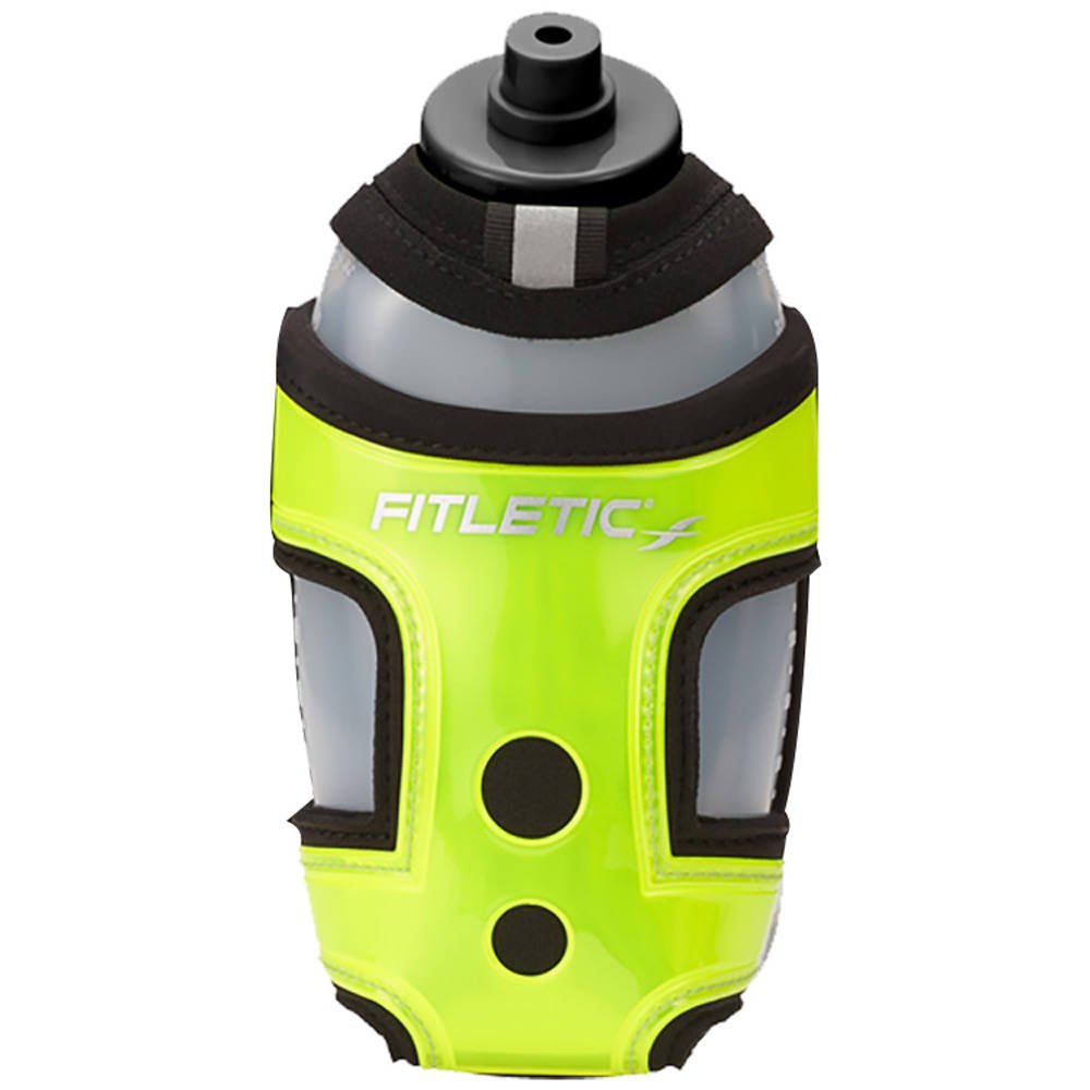 Fitletic Handheld Hydration Water Bottle For Running Quick Flow 12oz Bottle & Holder - Neon