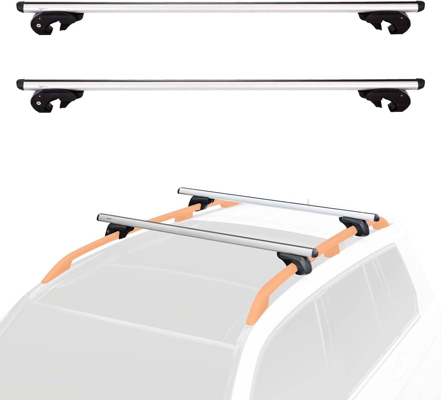 THE WHITE SHOP 2Pcs Universal Cross Bars, Lockable Roof Racks with Mounting Clamps, Aluminum, Anti Theft, Adjustable Design, Suitable for Car Vehicles and Suvs