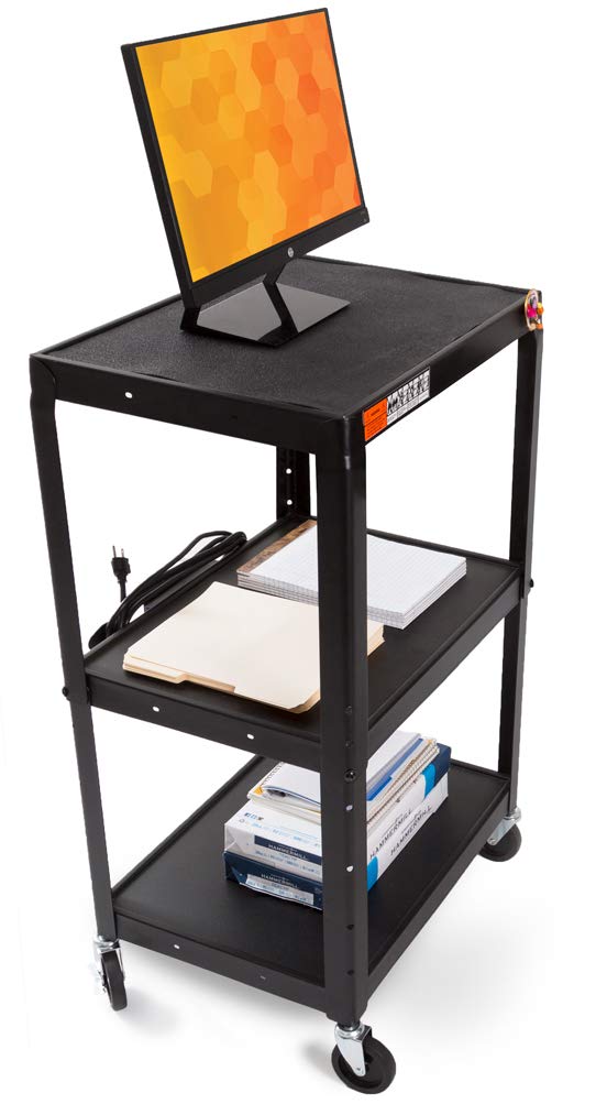 Stand SteadyLine Leader AV Cart - Includes Height Adjustable Top Shelf - 15 ft Power Cord with Cord Management Included - Easy to Assemble (42 x 24 x 18 / Black)