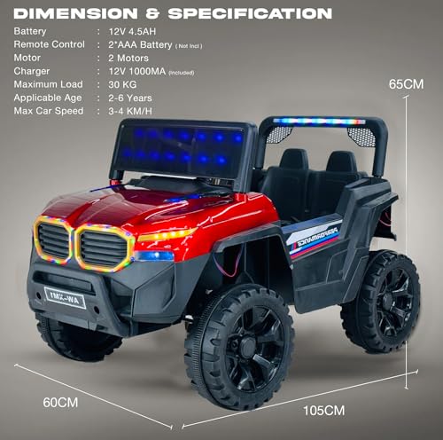 Image of Driving EV Cars for 1, 2, 3, 4, 5, 6 Years | Remote + Steering + Mobile App Control | Kids Jeeps (Entery Level Jeeps [2-6 Years]-XM1, Red)
