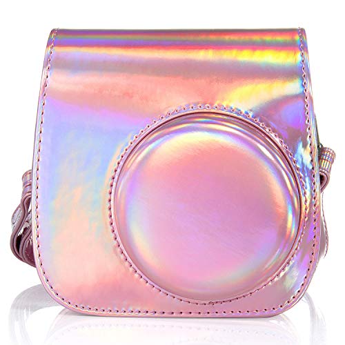 [ Accesorios para Fujifilm Instax Mini 8/ Mini9 ]- ZWOOS Cuero de la PU Cámara Bolsa de Fujifilm Instax Mini 8 / Mini 8S/ Mini 9 con Correa para El Hombro y Bolsillo (Rosa láser)