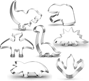 LUBTOSMN New Dinosaur Cookie Cutter Set-7 Piece-Dinosaur Footprint and Head, Tyrannosaurus(T-Rex), Brontosaurs, Spinosaurus, Triceratops, Pterodactyl, Baking Mold for Kids Dinosaur Birthday Party
