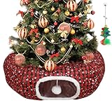 Cat Tunnel Christmas Tree Skirt, Multifunctional Christmas Tree Protector Washable Indoor Cat Donut Cave Bed with Interactive Toys Kitty Hideout Tubes for Small Animal,32'×10', (Cotton, Plaid)