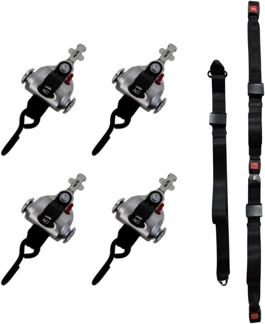 WOTS Wheelchair Securement System for Standard L-Track | Full Kit: Fixed Shoulder Belt, Lap Belt & 4 Auto-Retracting Tie-Downs | Easy Installation, Auto-Tightening, Lightweight | WC18/WC19 Compliant