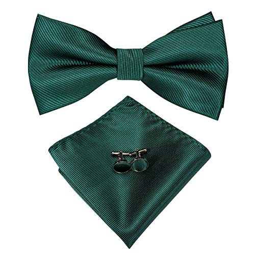 Image of Hi-Tie Bow Ties for Men Pre-Tied Pocket Square with Cufflinks Mens Bowtie Sets for Wedding Formal Party