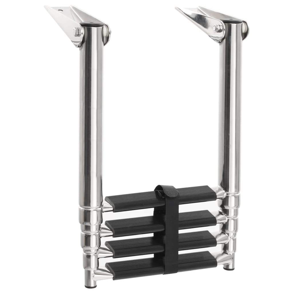vidaXL Echelle d'Embarquement Pliable 4 Marches Télescopique Antidérapant Piscine Bateau Plate-Forme de Support Sangle de Fixation Acier Inoxydable