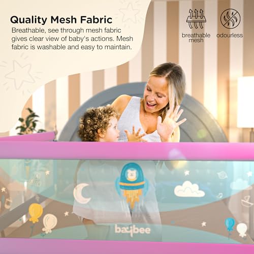 Image of BAYBEE Baby Bed Rails Guard (150x63 cm), Bed Rail for Baby Kids Safety, Portable Bed Rail Falling Protector Fence with Adjustable Height, Foldable Bed Rails for Newborn, Pack of 2, (Pink)