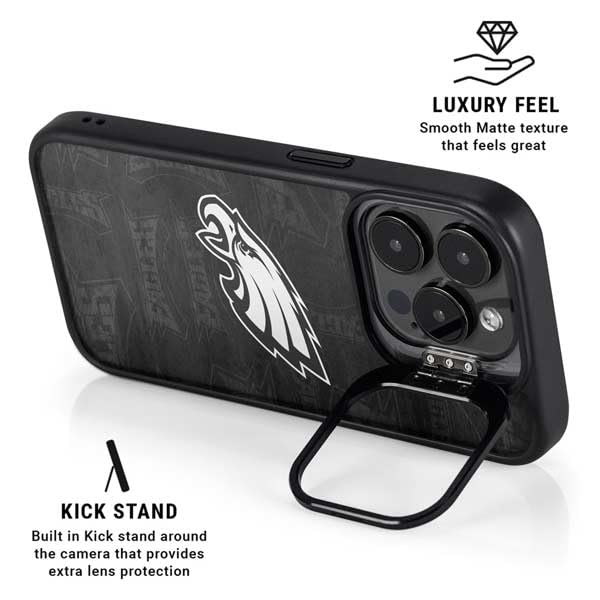 Skinit Kickstand Phone Case Compatible with iPhone 16 Pro Max - Officially Licensed NFL Philadelphia Eagles Black & White Design