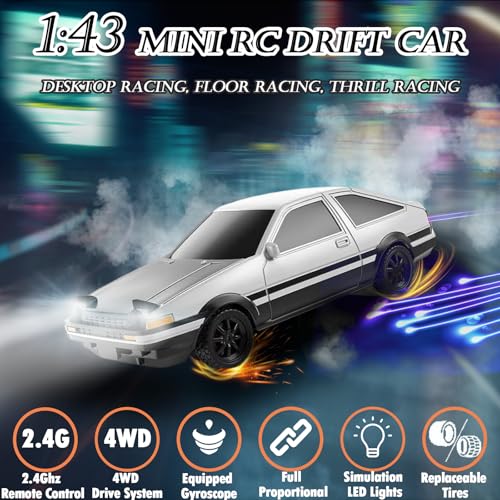 Image of 1 /43 Mini RC Drift Car with Gyroscope, 2.4GHz 4WD Full Proportional High Speed Micro Hobby RC Cars with Lights Racing Tires, Fast Small Remote Control Car, Toy Model Gift for Adults Kids Boys Girls