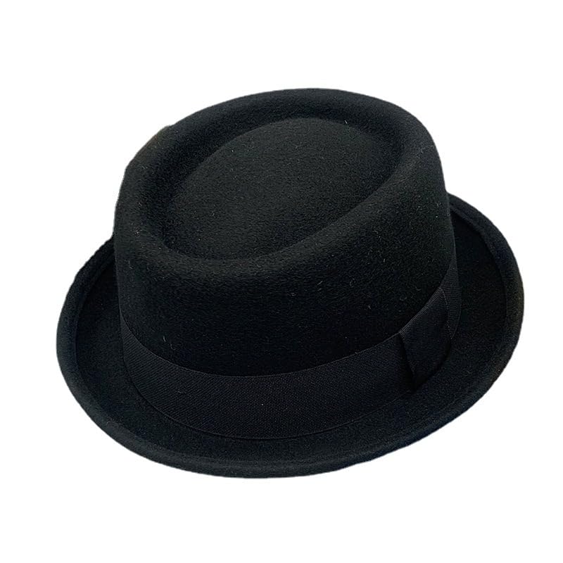NociHah Sombrero de porco para hombre de fieltro de lana, sombrero fedora de ala ancha, sombrero boater plano para mujer.