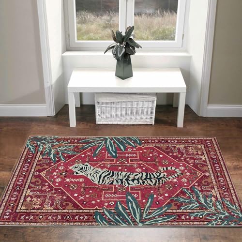 Image of Printed Cotton Carpet for Living Room Size 4x6 feet | Anti-Slip Floor Rug | Washable & Durable | Modern Design Home Decor Color- Lion